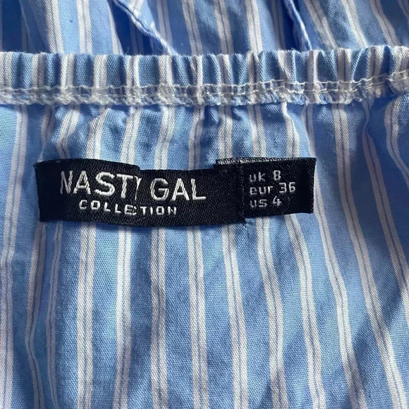 NASTY GAL | Striped Blue/White Puff Sleeve Oversized Mini Shift Dress Size 4 - Picture 8 of 9
